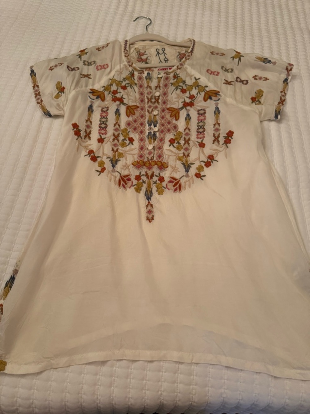 Johnny Was Cream Embroidered Floral Boho Tunic
